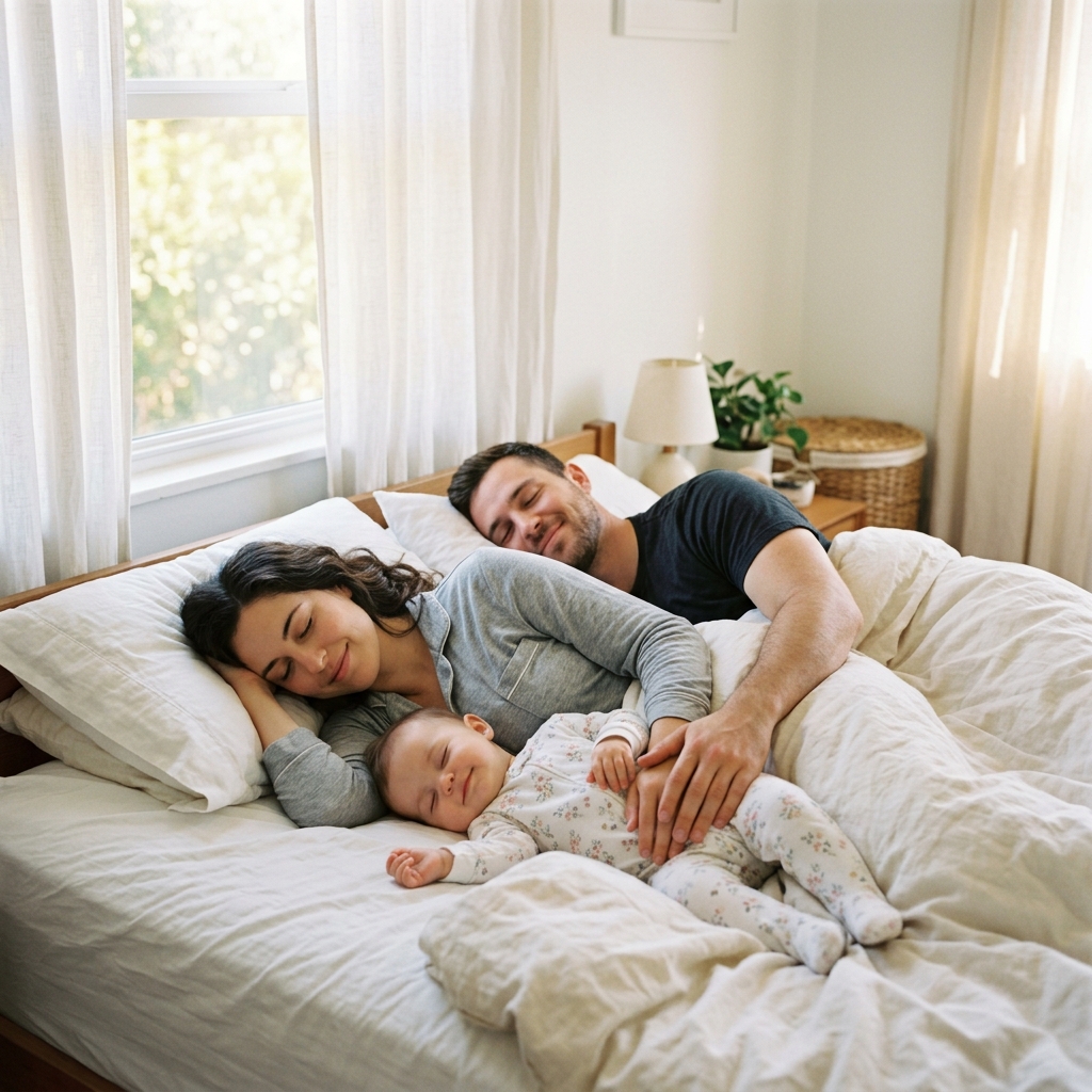 Familia durmiendo tranquilamente - resultado de la asesoría de sueño infantil